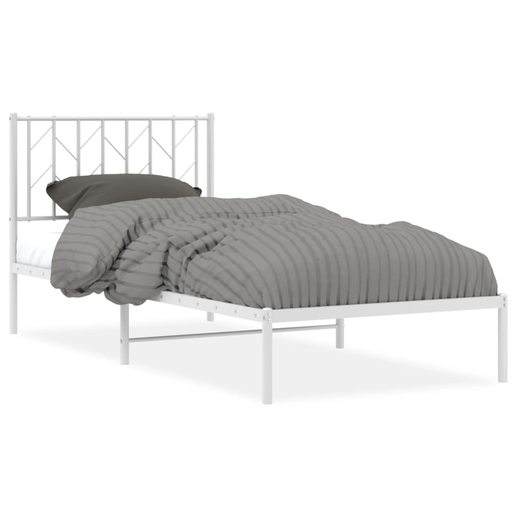 Metal Bed Frame without Mattress with Headboard White 90x200cm