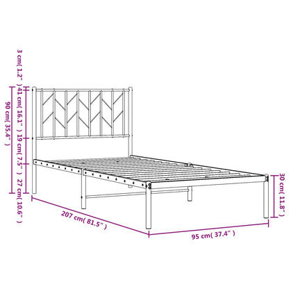 Metal Bed Frame without Mattress with Headboard White 90x200cm