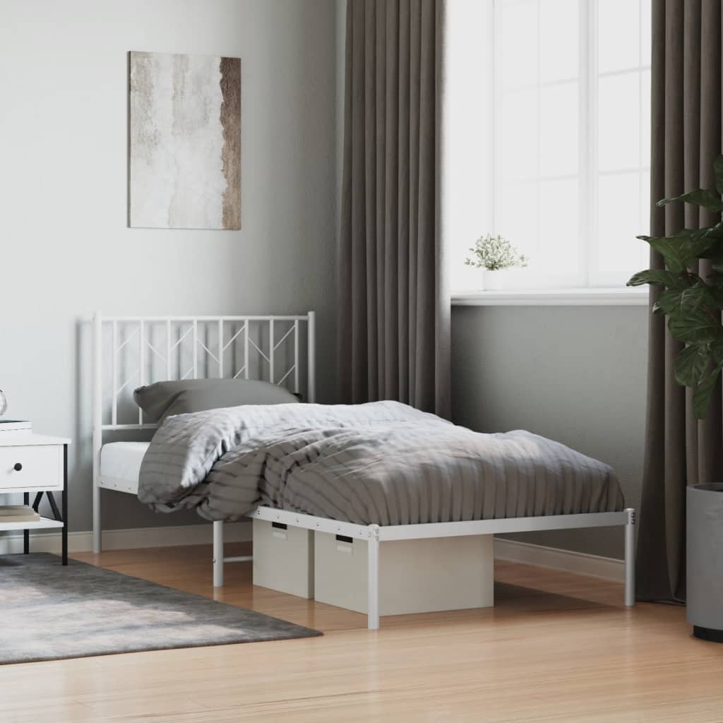 Metal Bed Frame without Mattress with Headboard White 90x200cm