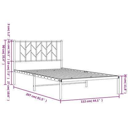 Metal Bed Frame without Mattress with Headboard White 107x203cm