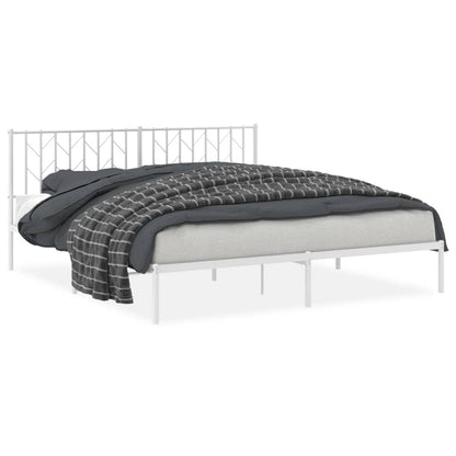 Metal Bed Frame without Mattress with Headboard White 183x213cm