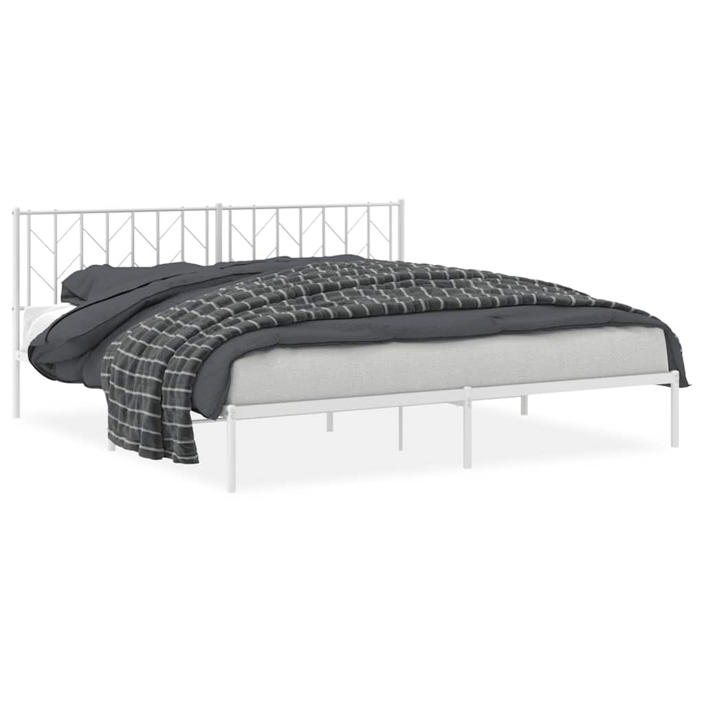 Metal Bed Frame without Mattress with Headboard White 193x203cm