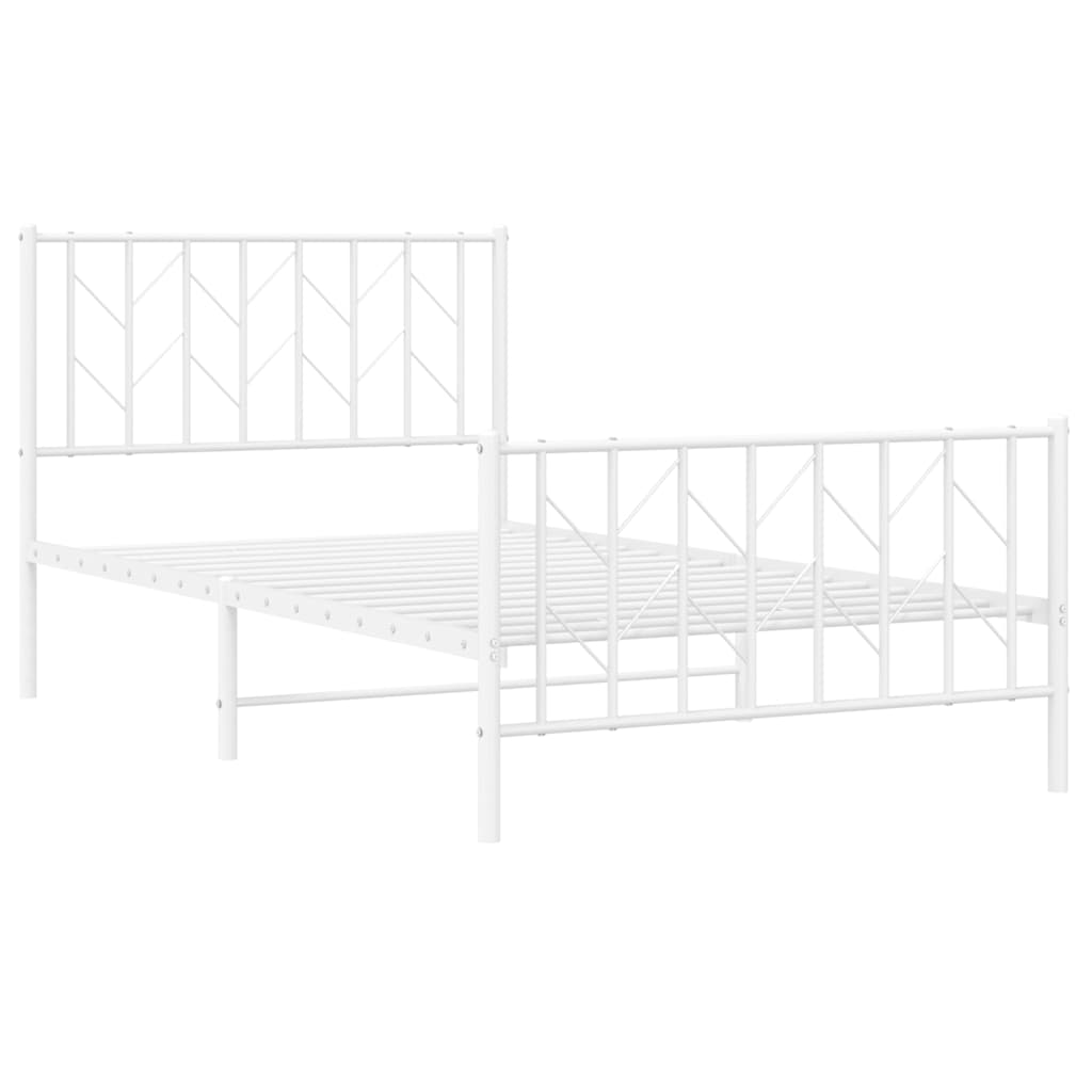 Metal Bed Frame without Mattress with Footboard White 100x200cm