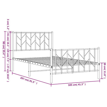Metal Bed Frame without Mattress with Footboard White 100x200cm
