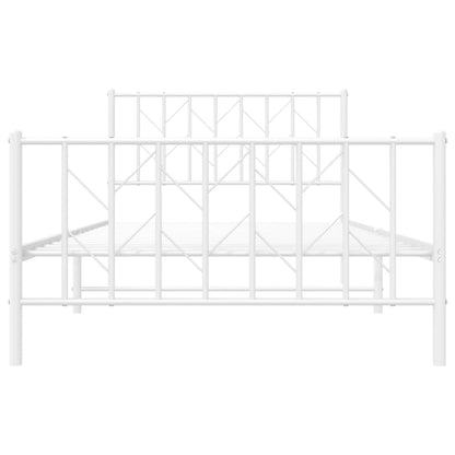 Metal Bed Frame without Mattress with Footboard White 107x203cm