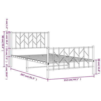 Metal Bed Frame without Mattress with Footboard White 107x203cm