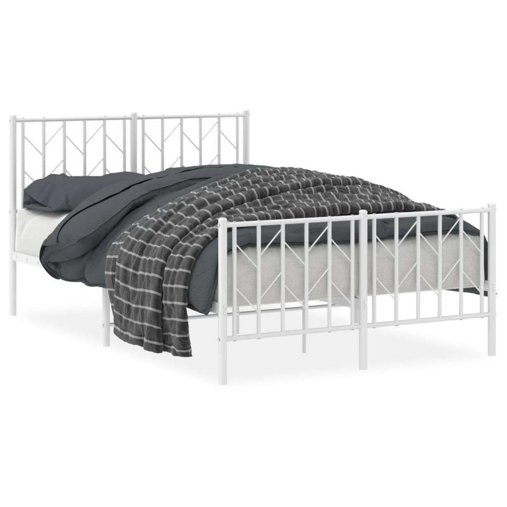 Metal Bed Frame without Mattress with Footboard White 120x190cm
