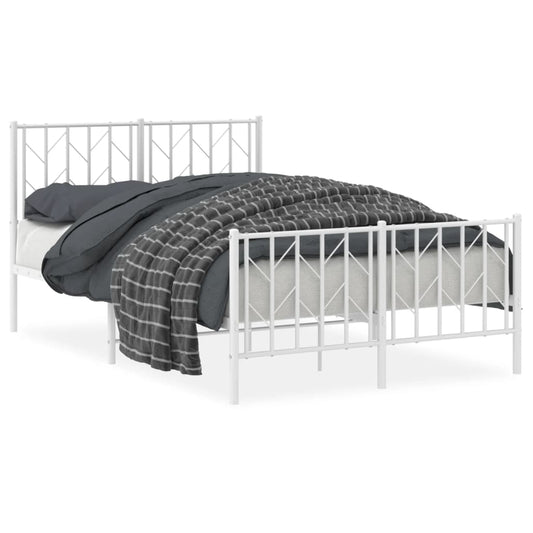 Metal Bed Frame without Mattress with Footboard White 120x190cm