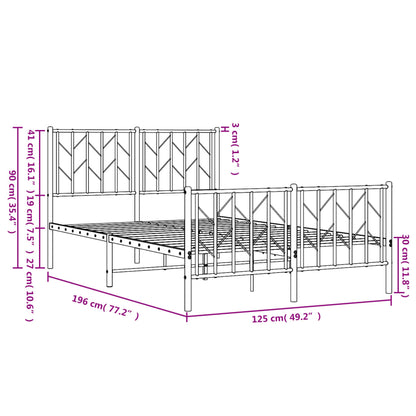 Metal Bed Frame without Mattress with Footboard White 120x190cm