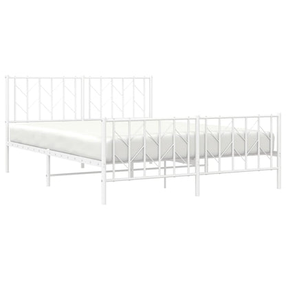 Metal Bed Frame without Mattress with Footboard White 150x200cm