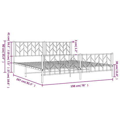 Metal Bed Frame without Mattress with Footboard White 193x203cm