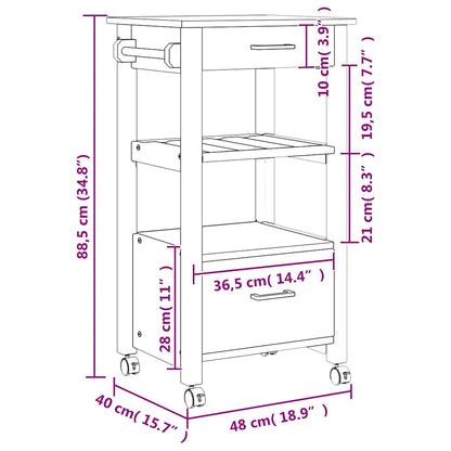 Kitchen Trolley MONZA 48x40x88.5 cm Solid Wood Pine