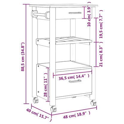 Kitchen Trolley MONZA 48x40x88.5 cm Solid Wood Pine