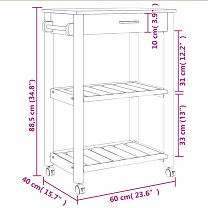 Kitchen Trolley MONZA 60x40x88.5 cm Solid Wood Pine