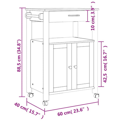 Kitchen Trolley MONZA 60x40x88.5 cm Solid Wood Pine