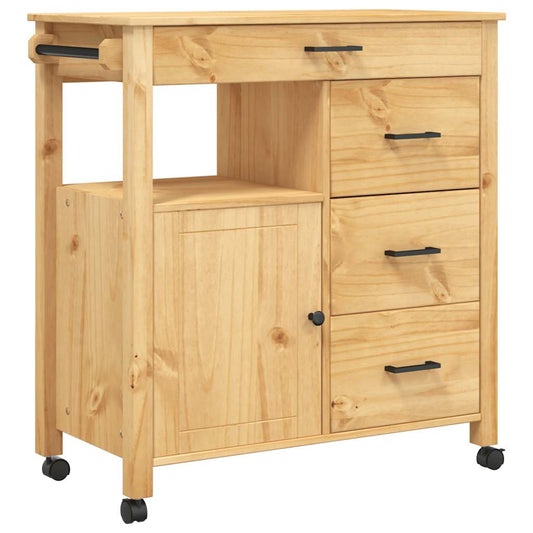Kitchen Trolley MONZA 84x40x88.5 cm Honey Wax Solid Wood Pine