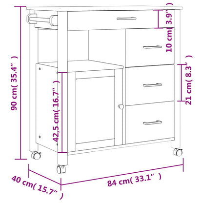 Kitchen Trolley MONZA 84x40x88.5 cm Solid Wood Pine