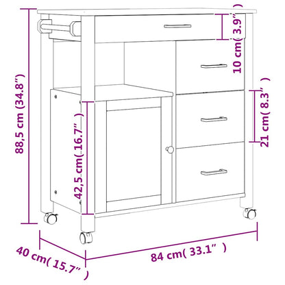 Kitchen Trolley MONZA 84x40x88.5 cm Solid Wood Pine