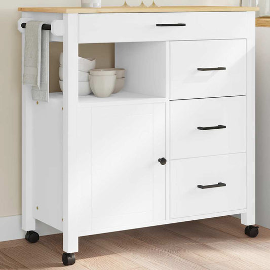 Kitchen Trolley MONZA 84x40x88.5 cm White Solid Wood Pine