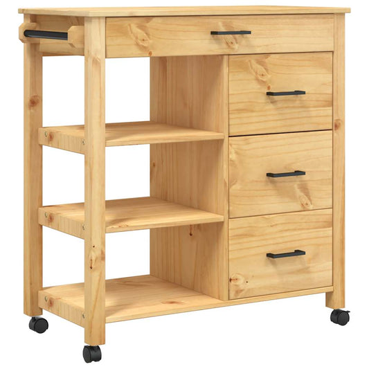 Kitchen Trolley MONZA 84x40x88.5 cm Honey Wax Solid Wood Pine