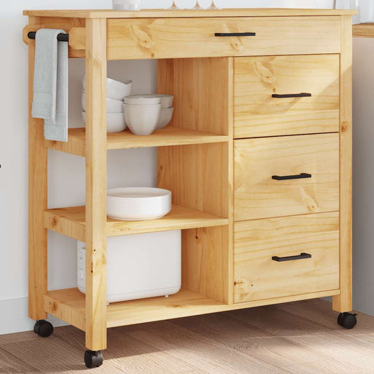 Kitchen Trolley MONZA 84x40x88.5 cm Honey Wax Solid Wood Pine