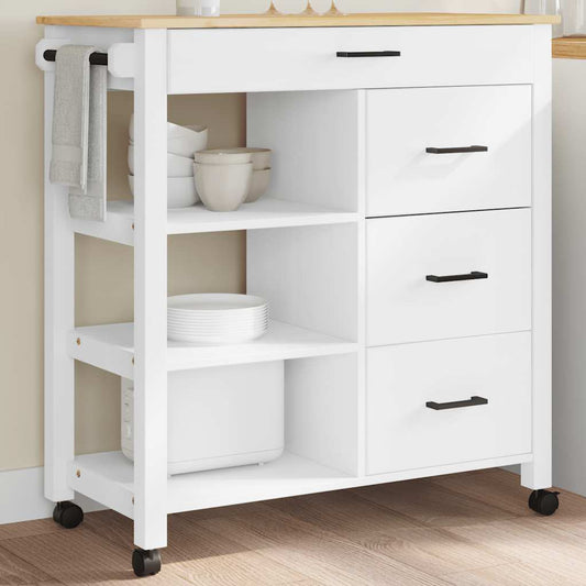 Kitchen Trolley MONZA 84x40x88.5 cm White Solid Wood Pine