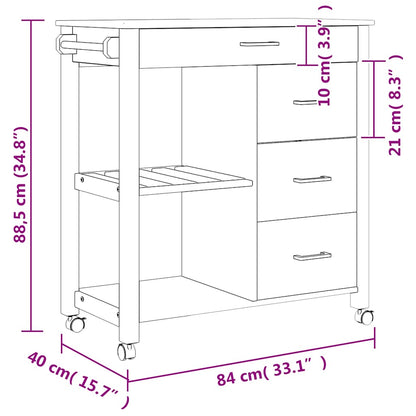 Kitchen Trolley MONZA 84x40x88.5 cm Solid Wood Pine