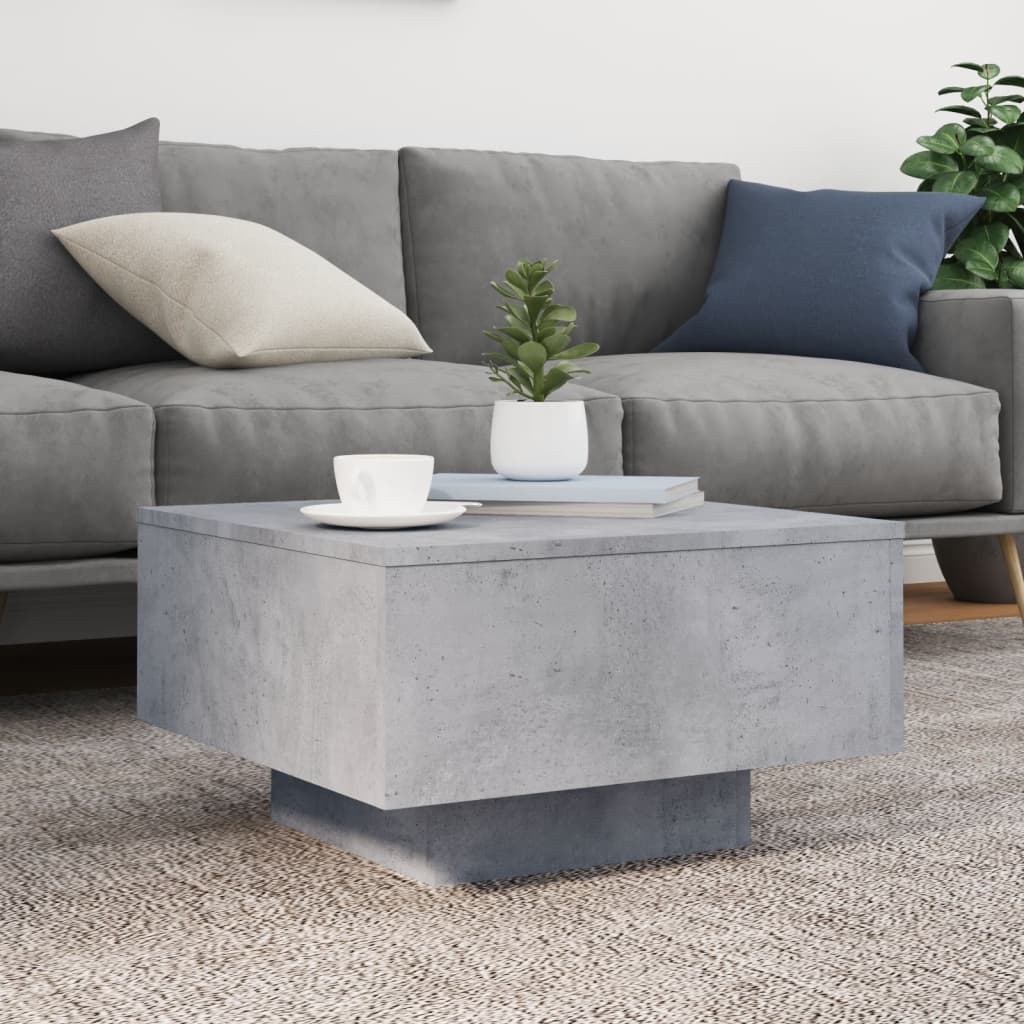 Coffee Table with LED Lights Concrete Grey 55x55x31 cm