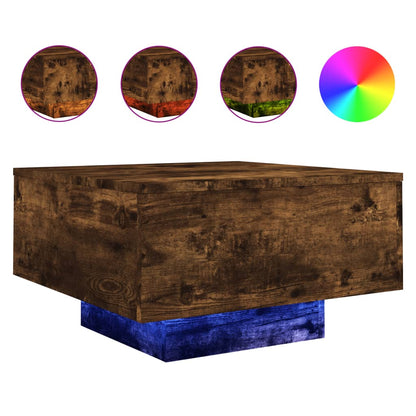Coffee Table with LED Lights Smoked Oak 55x55x31 cm