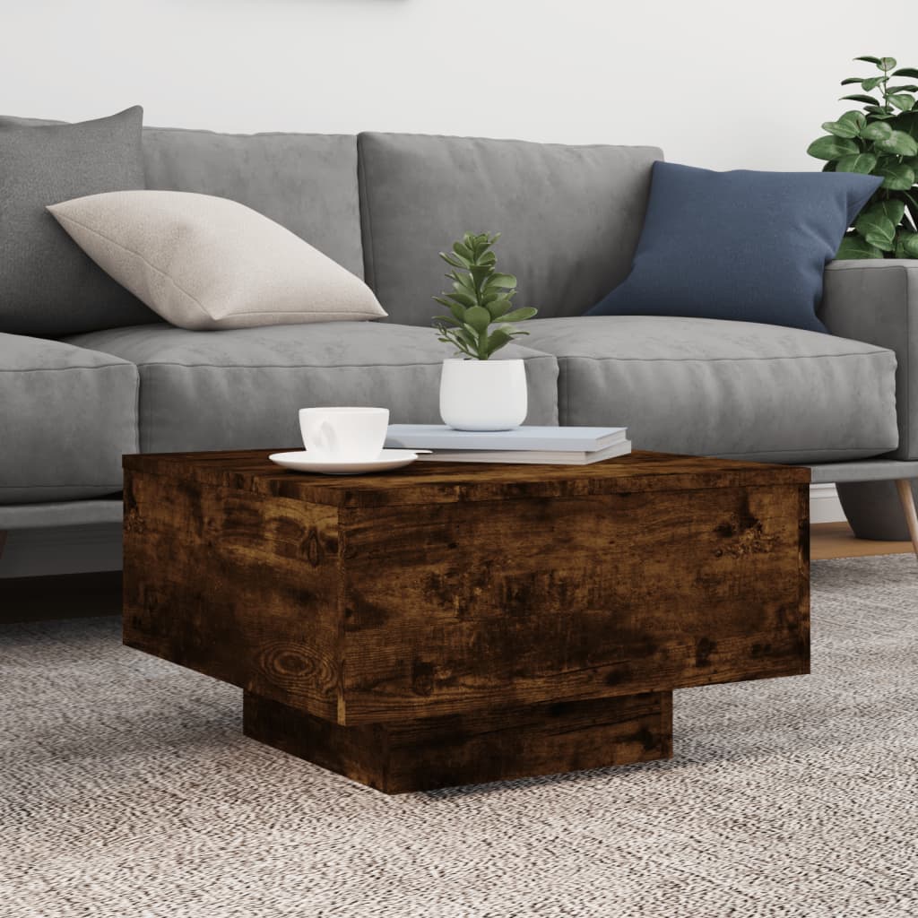 Coffee Table with LED Lights Smoked Oak 55x55x31 cm