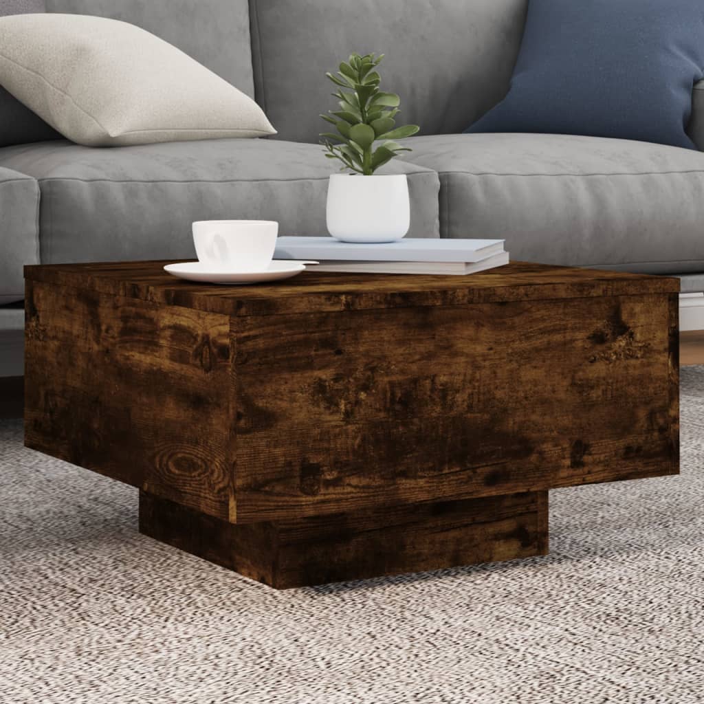 Coffee Table with LED Lights Smoked Oak 55x55x31 cm
