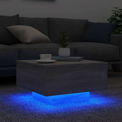 Coffee Table with LED Lights Grey Sonoma 55x55x31 cm