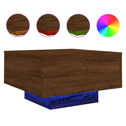 Coffee Table with LED Lights Brown Oak 55x55x31 cm