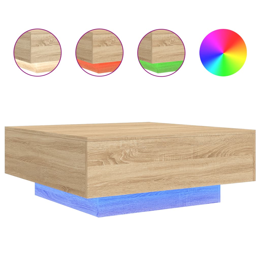 Coffee Table with LED Lights Sonoma Oak 80x80x31 cm
