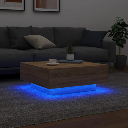 Coffee Table with LED Lights Sonoma Oak 80x80x31 cm