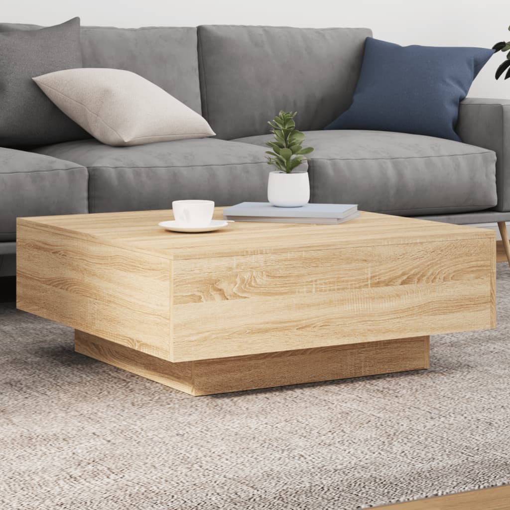 Coffee Table with LED Lights Sonoma Oak 80x80x31 cm