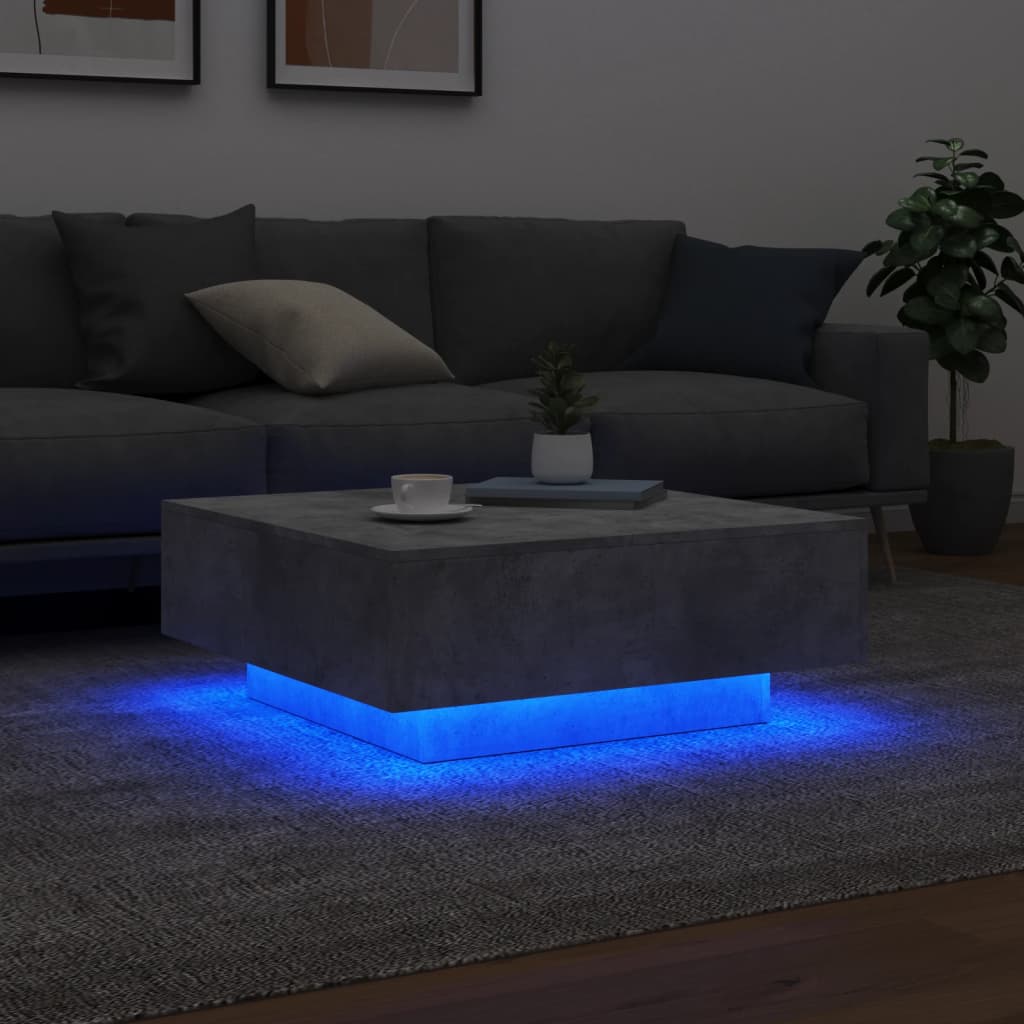Coffee Table with LED Lights Concrete Grey 80x80x31 cm