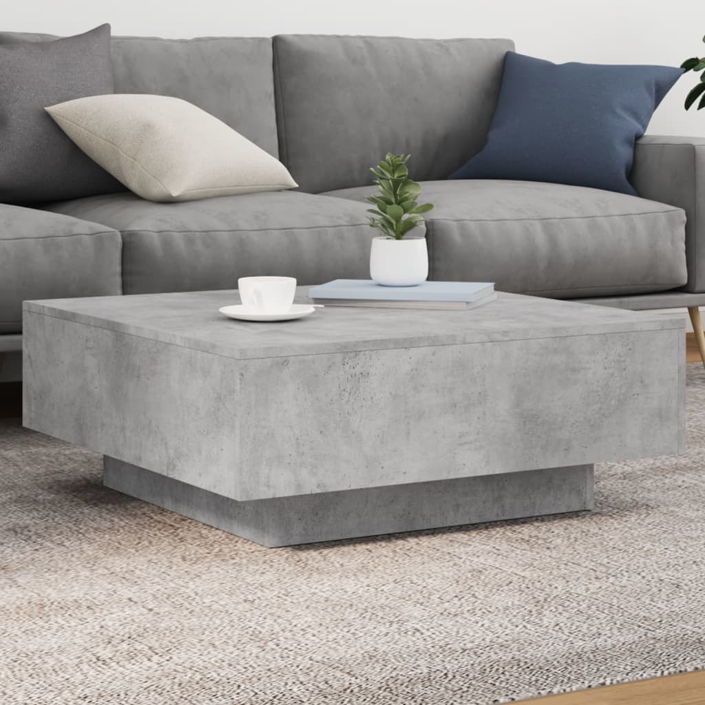 Coffee Table with LED Lights Concrete Grey 80x80x31 cm
