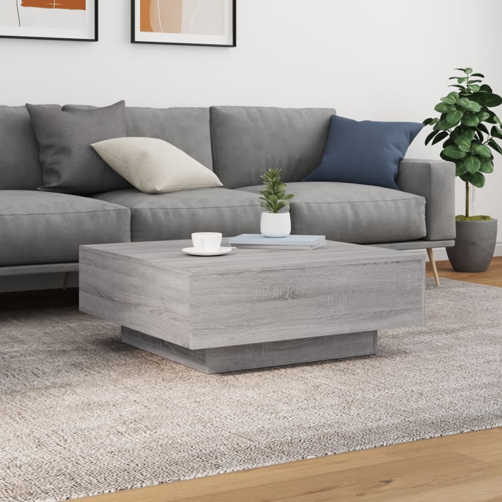 Coffee Table with LED Lights Grey Sonoma 80x80x31 cm