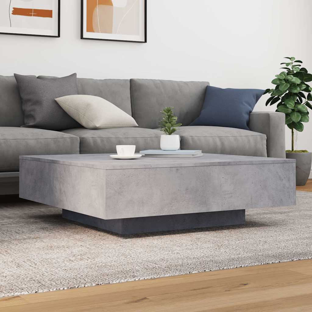 Coffee Table with LED Lights Concrete Grey 100x100x31 cm