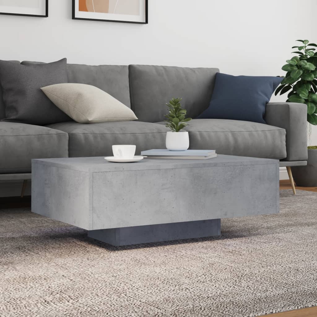 Coffee Table with LED Lights Concrete Grey 85x55x31 cm