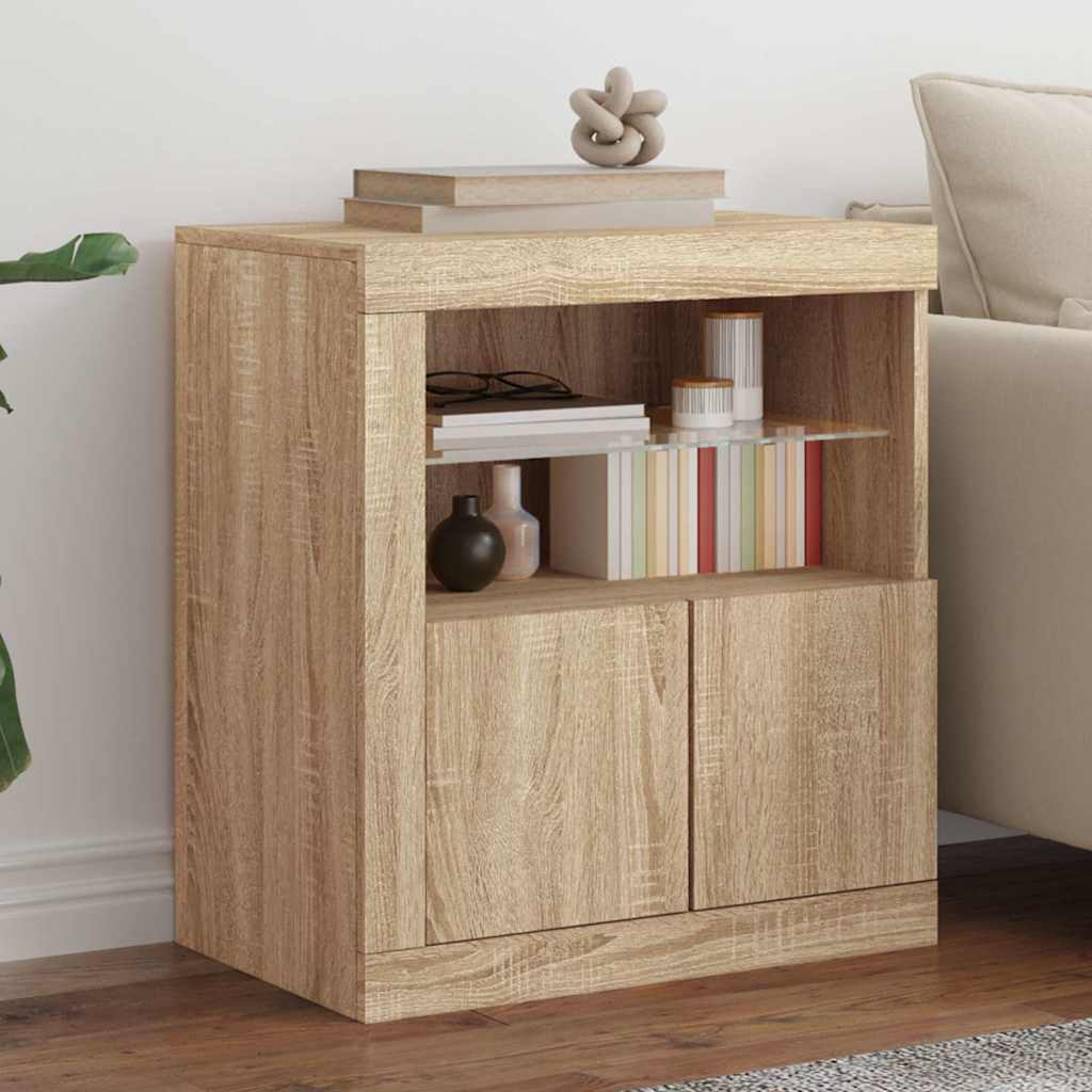 Sideboard with LED Lights Sonoma Oak 60,5x37x67 cm