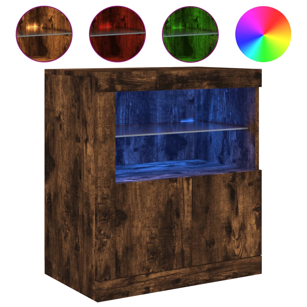Sideboard with LED Lights Smoked Oak 60.5x37x67 cm