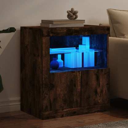 Sideboard with LED Lights Smoked Oak 60.5x37x67 cm