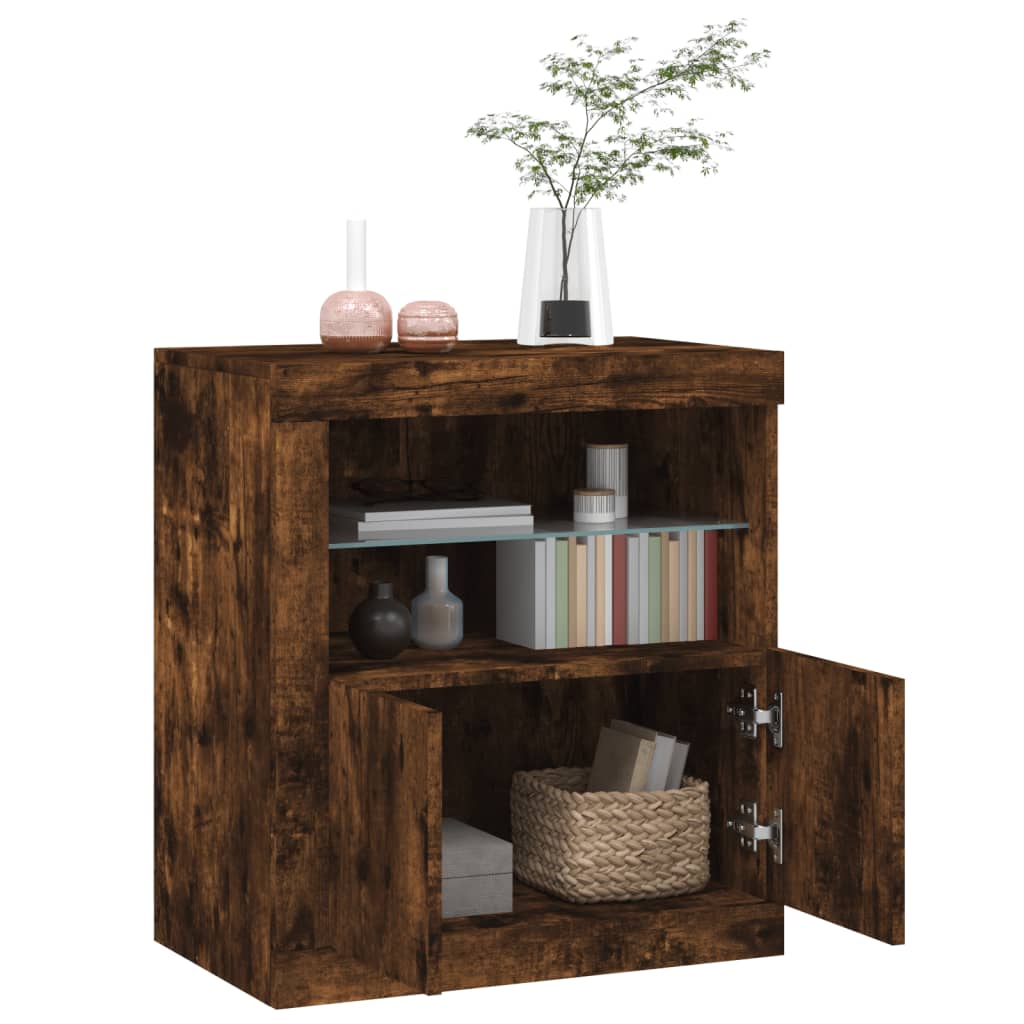 Sideboard with LED Lights Smoked Oak 60.5x37x67 cm