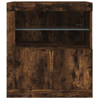 Sideboard with LED Lights Smoked Oak 60.5x37x67 cm