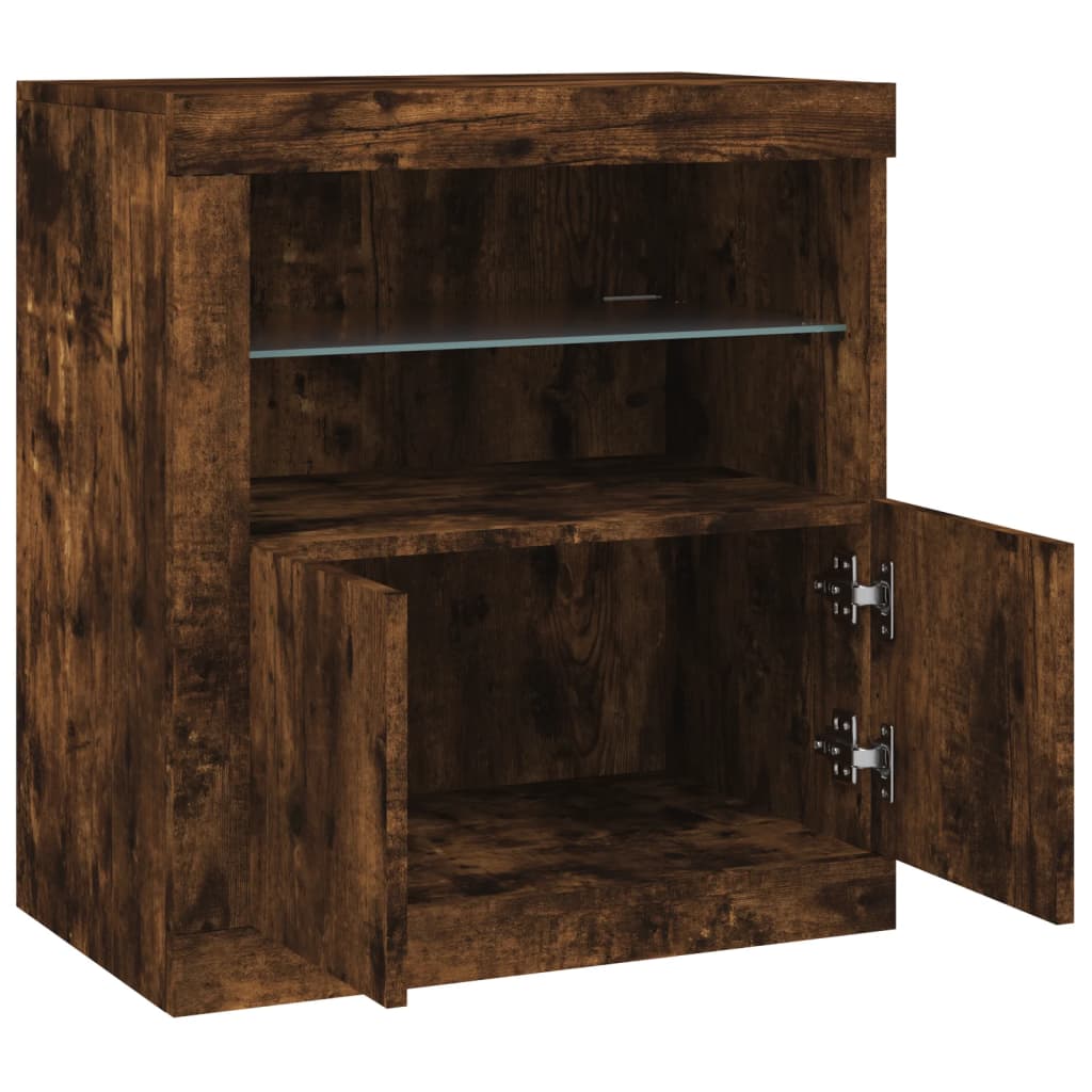Sideboard with LED Lights Smoked Oak 60.5x37x67 cm