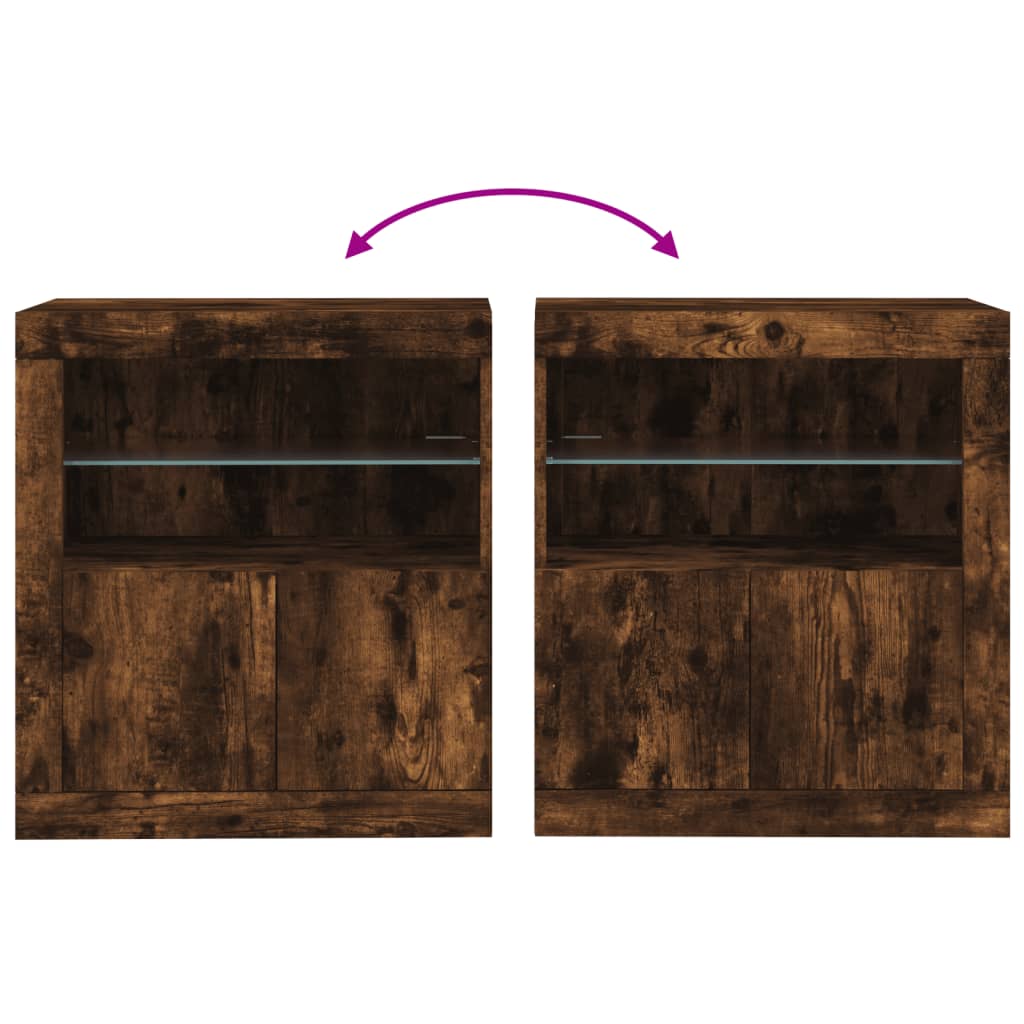 Sideboard with LED Lights Smoked Oak 60.5x37x67 cm