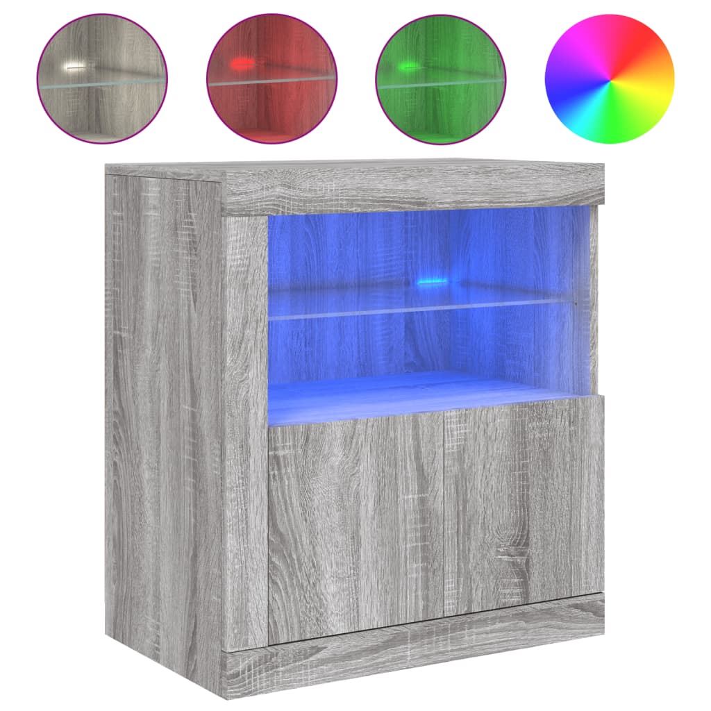 Sideboard with LED Lights Grey Sonoma 60.5x37x67 cm