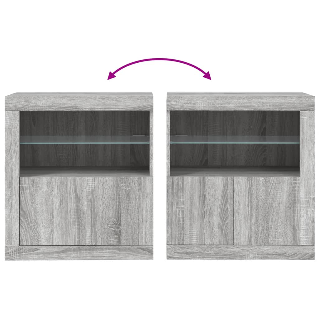 Sideboard with LED Lights Grey Sonoma 60.5x37x67 cm